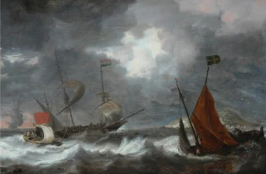Sjöstorm med segelfartyg, ca. 1645