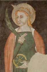 Norra tvärskeppet, ärkeängelns altare, Bakom altartavlan fresker av Bonifacio Bembo, Sankta Katarina av Alexandria