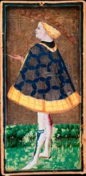 Valet de denier-kort. Karta över tarotspelet gjord av Bonifacio Bembo (1420-1482) för Filippo Maria Visconti, ca 1440. Bergamo. Carrara Academy Gallery