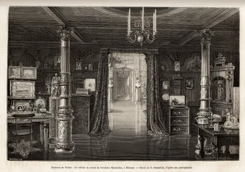 Ärkehertigen av Österrike Maximilians (1832-1867) arbetsskåp på slottet Miramar, som han lät bygga i närheten av Trieste, från 1857, då han utropades till vice kung av kungadömet Lombardiet och Veneto, graverat av B.Bonnafoux illustra