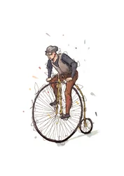 Cyklist på en gammaldags höghjuling