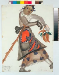 Kostym till operan “Snegurotjka” (eller Snöflickan, vårsaga) av Nikolaj Rimskij-Korsakov, akvarell av Boris Dmitrievich Grigoriev (1886-1939)