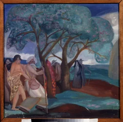 Tillbedjan av Magi. Verk av Boris Dmitryevich Grigoriev (1886-1939), tempera på kartong