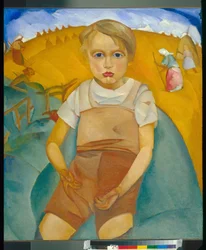 The socialite (porträtt av sonen) - Målning av Boris Dmitryevich Grigoriev (1886-1939), olja på duk (92x80 cm)