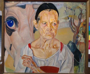 Rysslands ansikten: Porträtt av en gammal mjölkjungfru (Från cykeln ""Rysslands ansikten"), målning av Boris Dmitrievich Grigoriev (1886-1939)