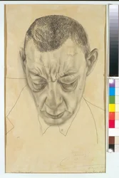 Porträtt av kompositören Sergei (Serguei) Rachmaninov (Serge Rachmaninoff eller Rakhmaninov) (1873-1943) - Verk av Boris Dmitryevich Grigoriev (1886-1939), penna på papper (48x29 cm)