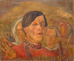 Självporträtt med tuppen och hönan, ca 1924