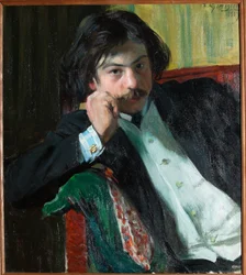Porträtt av poeten Janko Lavrin (1887-1986). Peinture de Boris Michailovich Kustodiev (Kustodiev) (1878-1927), Huile Sir Toile