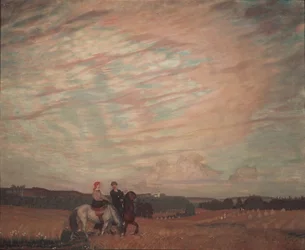 Självporträtt med hustrun till häst, 1915