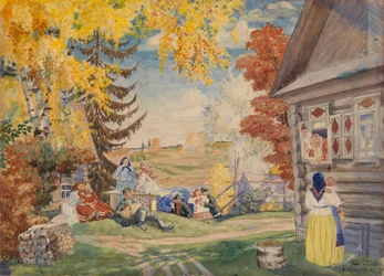 Scenografi för teaterpjäsen Bondekvinnor av Alexander Neverov, 1920