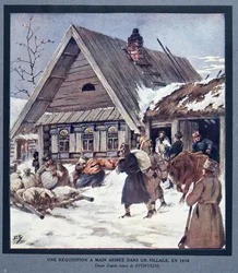 Försvarsmakten rekvirerar förnödenheter i en by