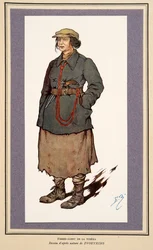 Kvinnlig hemlig agent från Histoire des Soviets, pub. 1922 (färg litho)