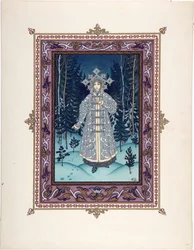 Snegourotchka ( ou Snegourka, la Fille de neige) - Illustration till sagan Snegurochka par Zvorykin, Boris Vasilievich (1872-efter 1935), ca. 1925 - Färglitografi, 27,3x20,5 - Privat samling
