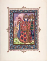 Vassilissa la Belle (Vassilissa la tres Belle) - Illustration till sagan Vasilisa den vackra par Zvorykin, Boris Vasilievich (1872-efter 1935), ca. 1925 - Färglitografi, 27,3x20,5 - Privat samling