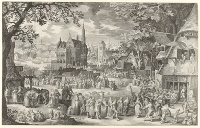 Bondemässa framför byns torg The Boer cermis (titel på objekt)
