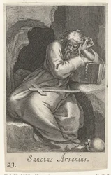 Sankt Arsenius den store som eremit Sanctus Arsenius (titel på objekt) Eremiter (serietitel) Sacra eremvs ascetarvm (serietitel)