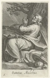 Saint Malchus av Chalcis som eremit Sanctus Malchus (titel på objekt) Eremiter (serietitel) Sacra eremvs ascetarvm (serietitel)