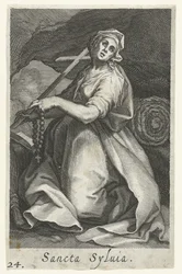 Sankta Silvia av Rom som eremitinna Sancta Syluia (titel på objekt) Eremitinnor (serietitel) Sacra Eremus Ascetriarum (serietitel)