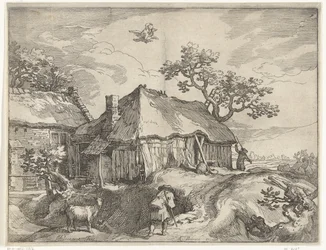 Landskap med gård och rån av Ganymedes Landsbygden ansikten