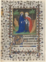 Blad från en timbok: The Visitation and Christ in Judgment, ca. 1415.