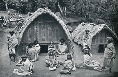 Ett Toda-hem i en inhemsk by, Indien, 1902