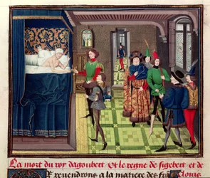Ms 5089-90 The Death of King Dagobert I (c.603-639) från Chroniques des Empereurs av David Aubert, 1462