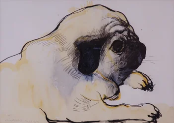 Hogarth, 1982 (penna och bläck med wc på papper)