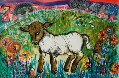 Lamm (akrylaffischfärg och färgat bläck)