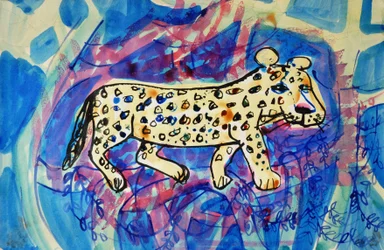 Leopard (akrylaffischfärg och färgat bläck)