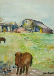 Pony in the Farm Meadow, East Green, 1980 (wc på papper)