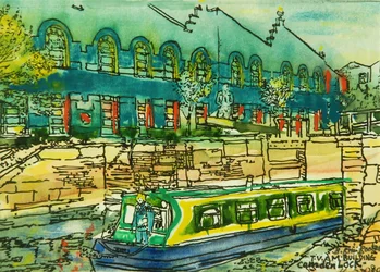 Genom slussen på T.V.A.M (akvarell på papper)