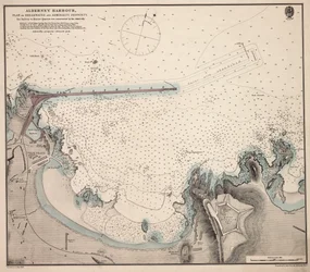 Alderney Harbour, plan över vågbrytare och amiralitetets egendom