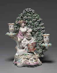 Kandelaber med Shepherdess, tillverkaren Derby Porcelain Factory
