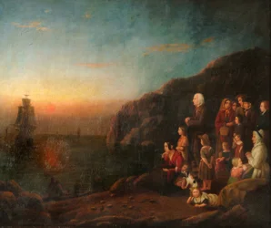 "Majblommans" avgång 1620 (olja på duk)