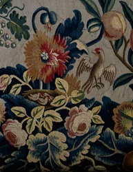 Blommönster, detalj från klädsel av soffa i George I-stil, cirka 1725, Storbritannien