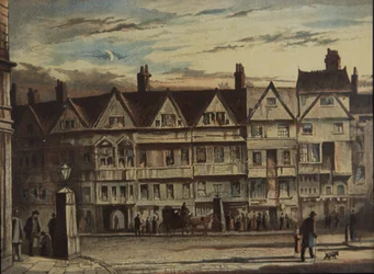Holborn Bars, köpta och restaurerade av Prudential Assurance Co, ca 1884 (färg litho)