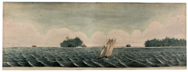 Mr Hares residens på Cocos- eller Keelingsöarna, ca 1830 (akvarell på papper)
