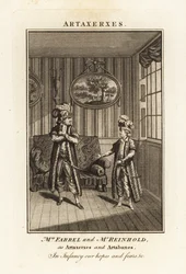 Mrs Margaret Farrel och Mr Charles Frederick Reinhold i persisk kostym som Artaxerxes och Artabanes i Thomas Arnes opera Artaxerxes