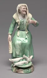 Old Woman Feeding Chickens, Staffordshire Factory, ca 1770 (lergods)