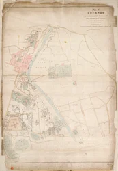 Plan över Lucknow, upprättad efter en uppmätning gjord 1856 av löjtnant Moorsom, 52:a lätta infanteriet. (Presenterad av kapten Moorsom, C.E.), ca 1856