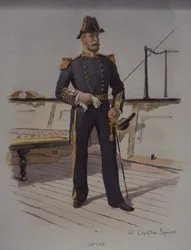 Royal Navy kapten, sent 1800-tal (färg litho)