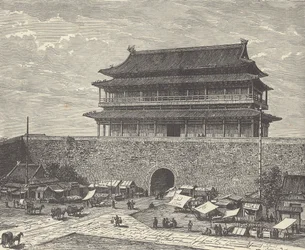 Tsien Men-porten, ingången till Förbjudna staden, Peking (Peking), Kina (gravyr)