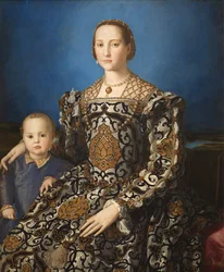 Italienska: Ritratto di Eleonora di Toledo col figlio Giovanni Porträtt av Eleonora av Toledo och hennes son Giovanni de