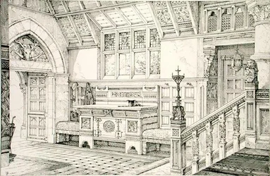 Hall, från "Examples of Ancient and Modern Furniture", av Bruce Talbert.