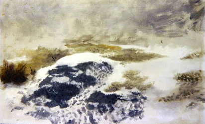 Ett snöigt landskap - en studie (olja på duk)
