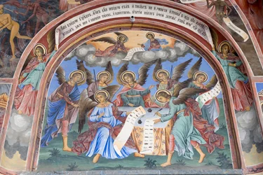 Bulgarien, Rilaklostret, ängelfresk i Jungfru Marie födelses kyrka