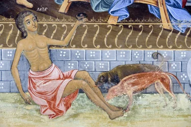 Bulgarien, Rilabergen, Rilaklostret, närbild av freskdetalj i Jungfrufödelsens kyrka