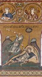 Abel dödas av Kain, Bysantinsk mosaik, Gamla testamentets cykel-Jordiska paradiset, XII-XIII-talet (mosaik)