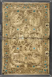Egerton MS 1139 övre omslag med scener ur Davids liv, 
