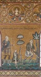 Lemek dödar Kain, Bysantinsk mosaik, Gamla testamentets cykel - det jordiska paradiset, XII-XIII-talet (mosaik)